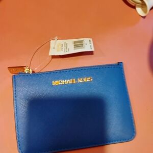 Michael Kors Royal Blue Card Holder with Gold Accents